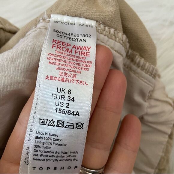 Topshop Paperbag Khaki Denim Shorts Size 2 - Picture 7 of 7